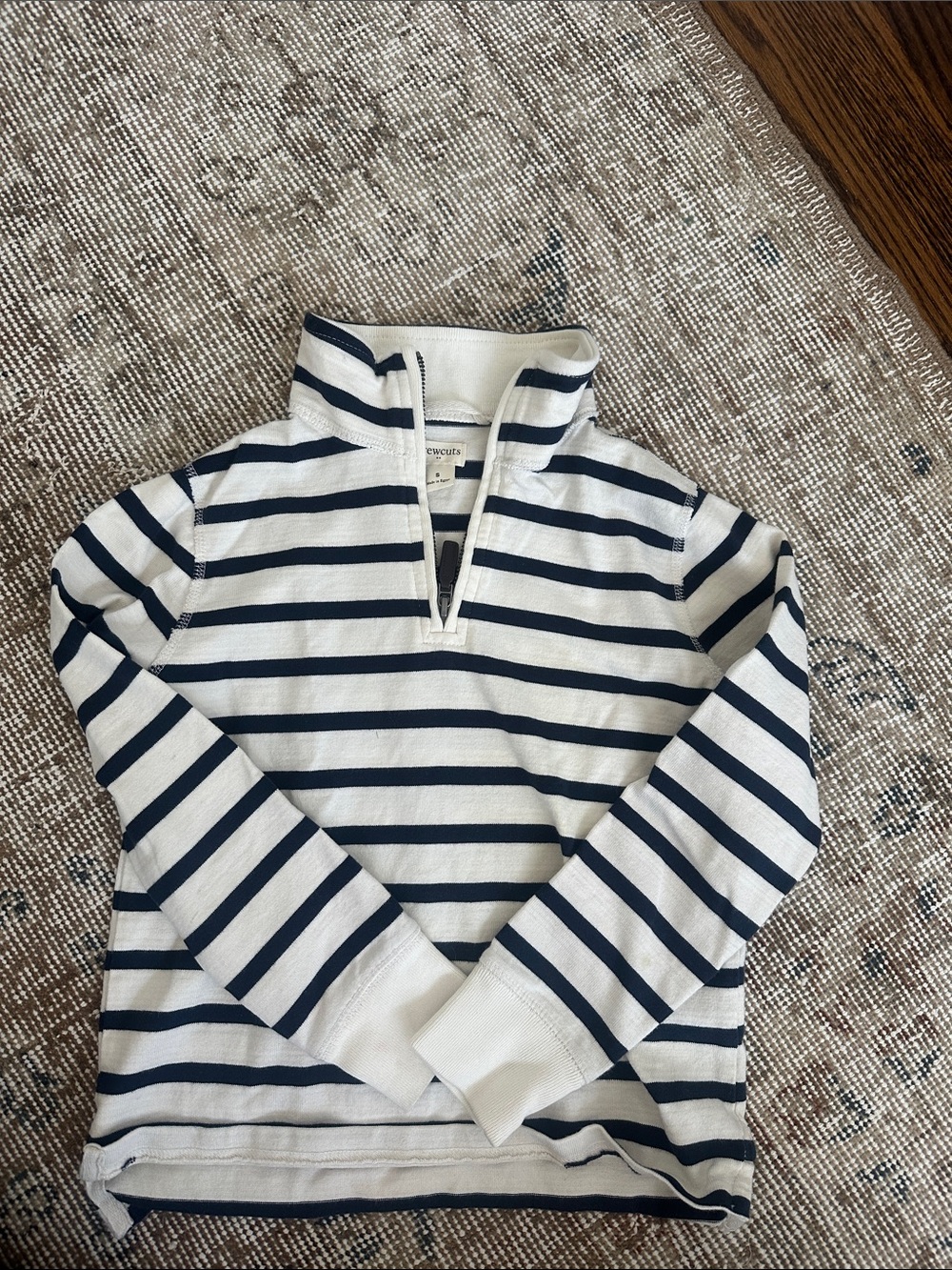 Crewcuts Navy and White Striped Quarter-Zip Sweatshirt